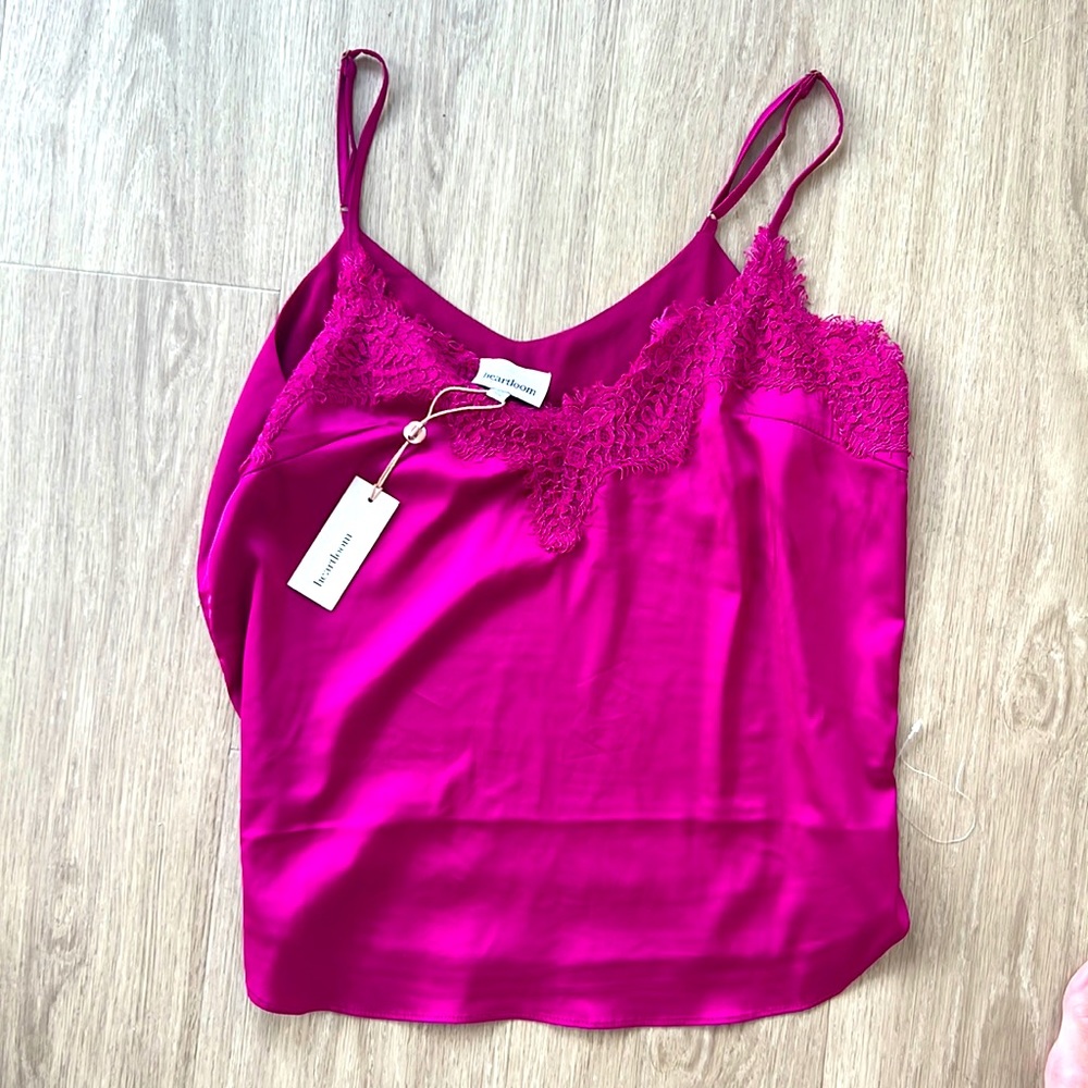 Adjustable strap hot pink lace tank top